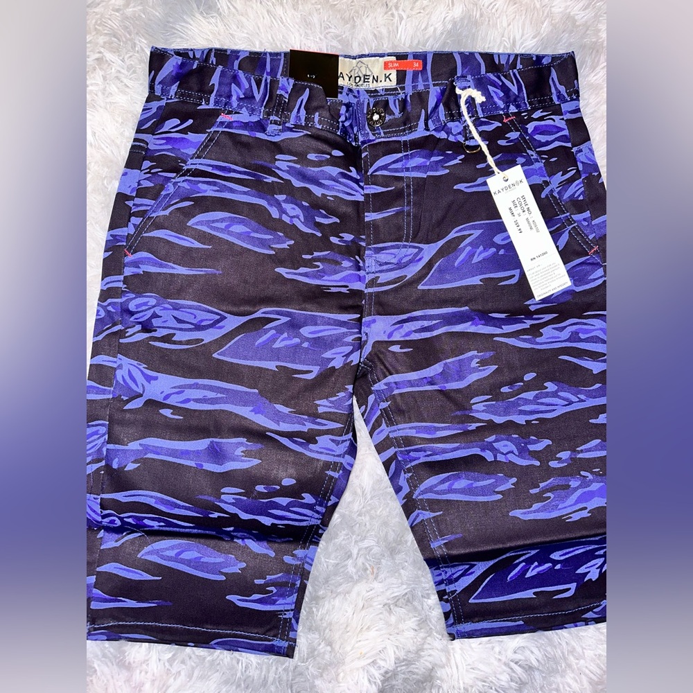 Kayden K Marine Blue Camouflage Pocket Shorts Sizes 34 Slim or 38 Slim - NWT